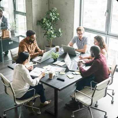 Startup team collaborating